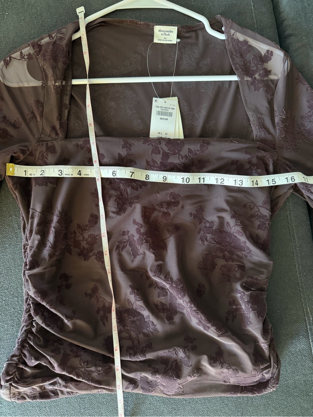 NWT Abercrombie & Fitch Ava Brown Mesh Long Sleeve Top, Size M - Picture 4 of 4